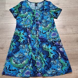 George Vibrant Blue and Green Floral Midi Dress,  Ladies Plus Size 16 Dress